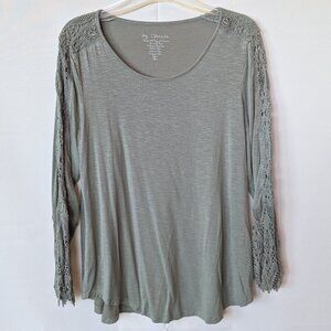 Chico's Sage Green Top with Crochet Sleeves
